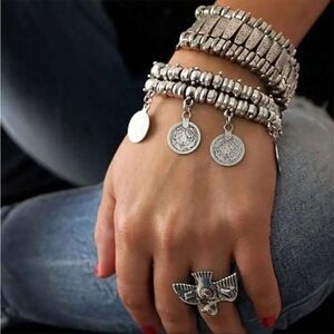 Silver boho coin bracelet M532